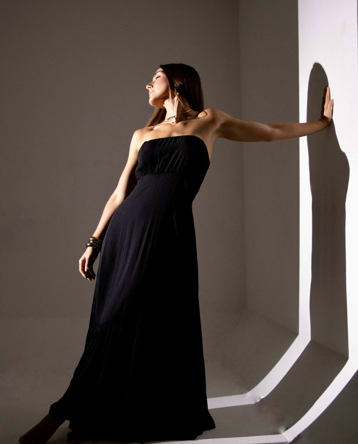 Vestido Longo Sem Alças Amy Preto