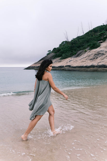 Vestido Isla Gola Removível Verde Sage