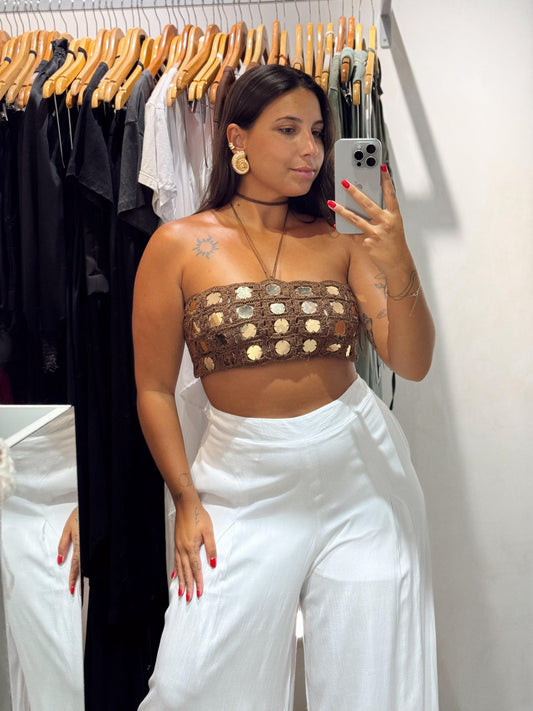 Cropped Handmade Lantejoulas Macadâmia e Dourado